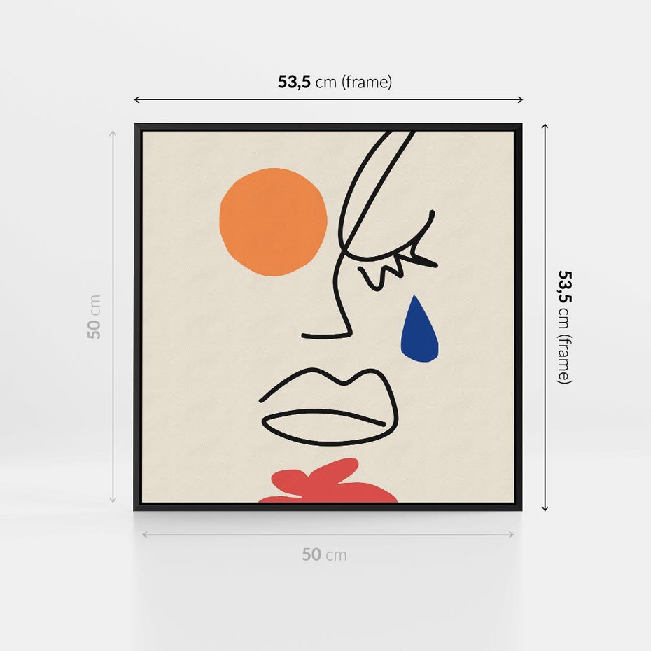 Obraz w ramie 50x50 - Impresje Plam - abstrakcyjny obraz, przypomina twarz - rama czarna