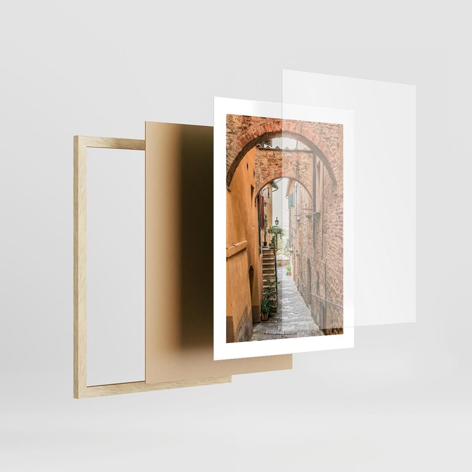 Plakat w ramie 30x40 - Magiczna podróż w głąb miasta - uliczka, perspektywa - rama drewno