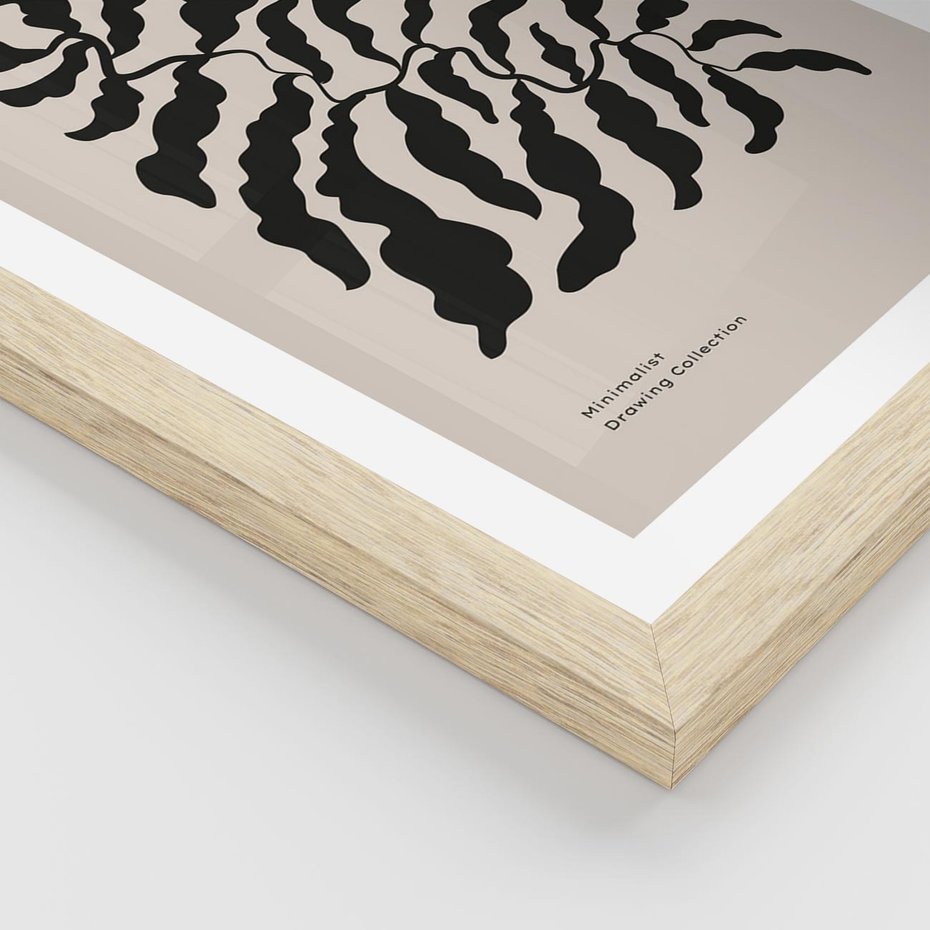 Plakat w ramie 30x40 - Księga Odbić - abstrakcyjne liśćie, roślinne motywy - rama drewno