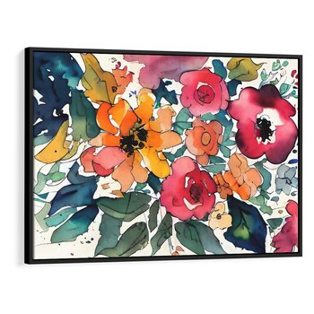 Obraz w ramie 100x70 - Kwiatowy Impuls Kolorów - abstrakcyjne kolorowe kwiaty, szkic - rama czarna