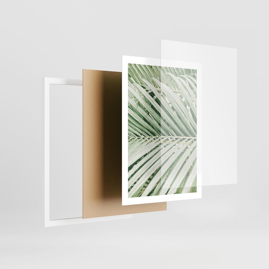 Plakat w ramie 50x70 - Liście Palmy: Egzotyczna Grafika - palma, liście palmy - rama biała