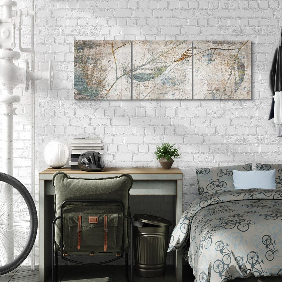 Obraz na płótnie 90x30 - Betonowe Wspomnienia Liści - odciski w betonie, odbitki