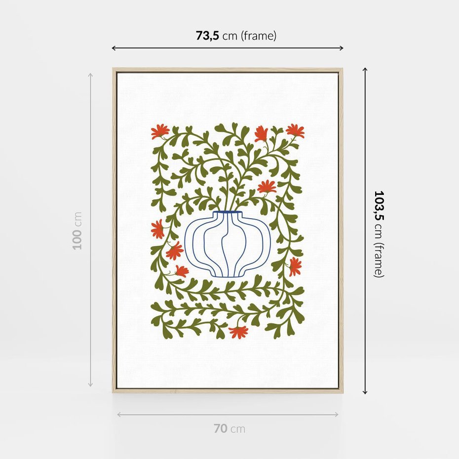Obraz w ramie 70x100 - Wewnętrzne Fale - kwiaty w wazonie, minimalizm - rama drewno