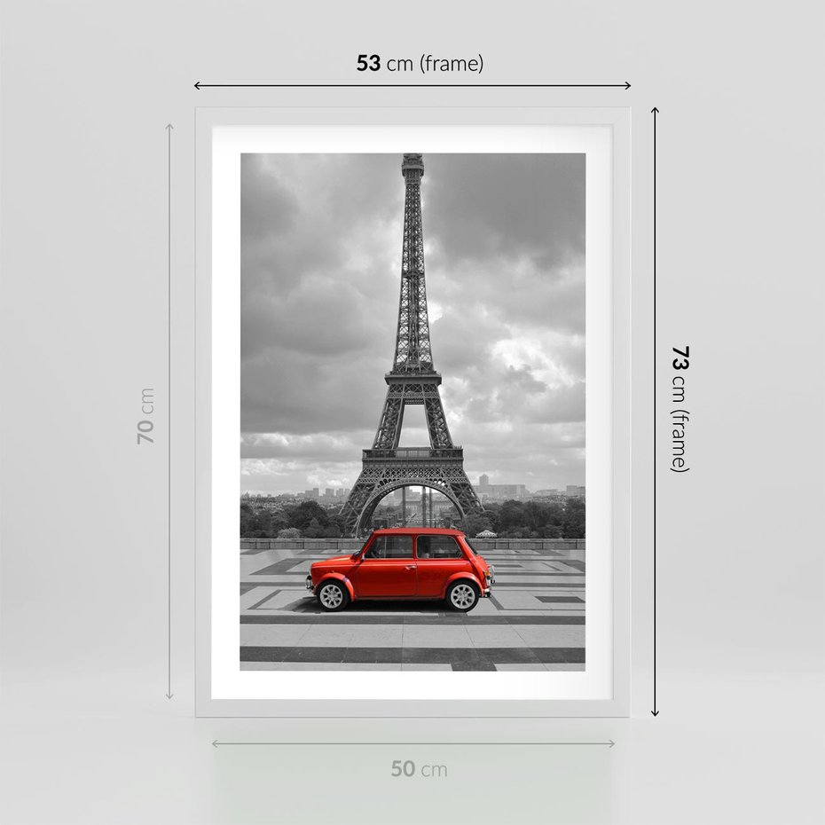 Plakat w ramie 50x70 - Paryż z wieżą Eiffla w tle - Paryż, Eiffla - rama biała