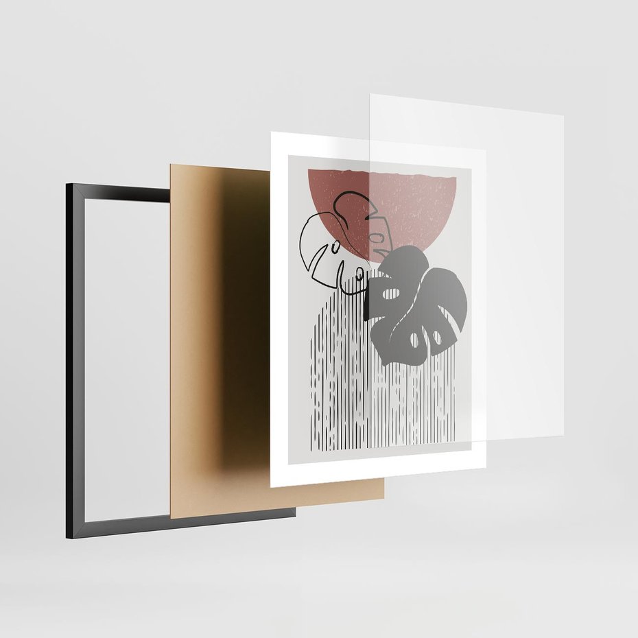 Plakat w ramie 40x50 - Nowoczesna Monstera: Szkic w Grafice - nowoczesna grafika, monstera - rama czarna