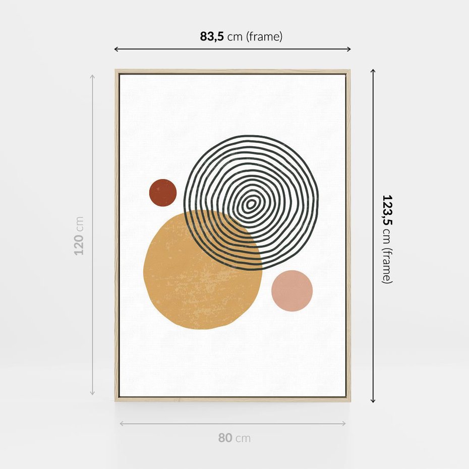 Obraz w ramie 80x120 - Wewnętrzne Formy - koła okręgi, abstrakcyjna nowoczesna sztuka - rama drewno