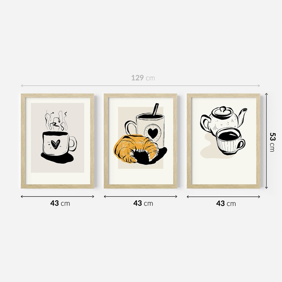 Zestaw obrazy w ramie 40x50 galeria - Kawa, graficzne, plakaty, nowoczesne - rama drewno