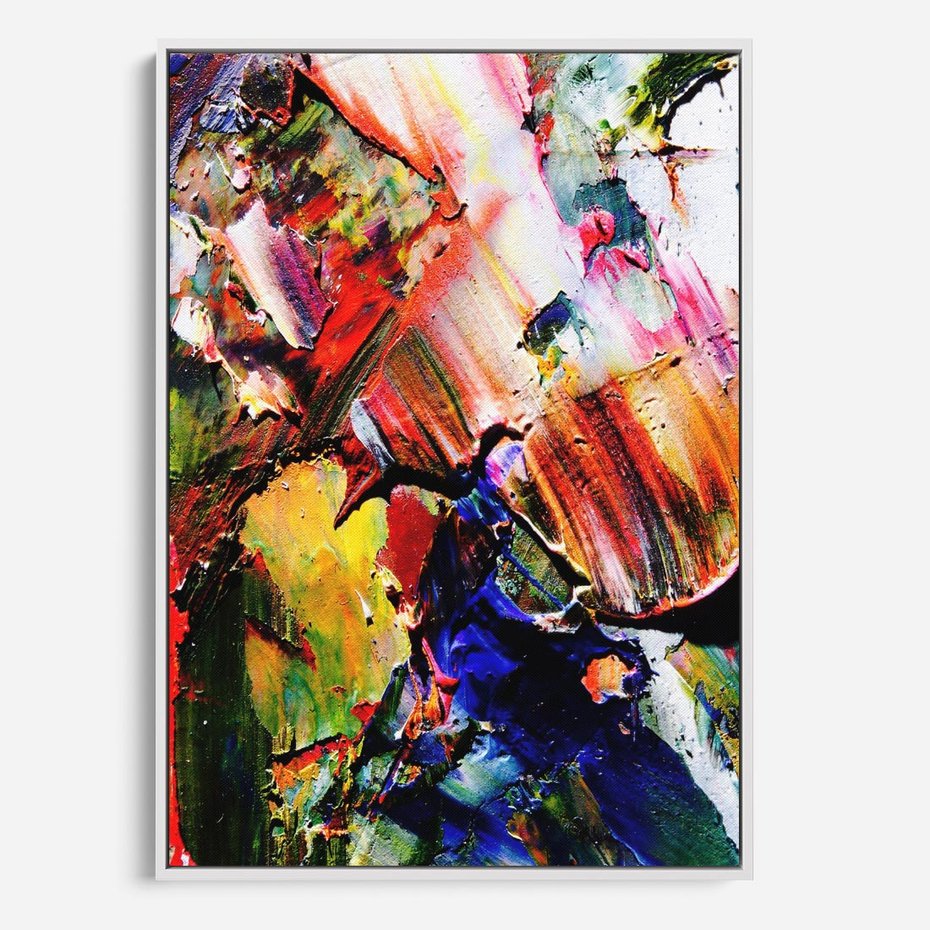 Obraz w ramie 70x100 - Szalejące ognie kolorów - abstrakcja, farby olejne - rama biała