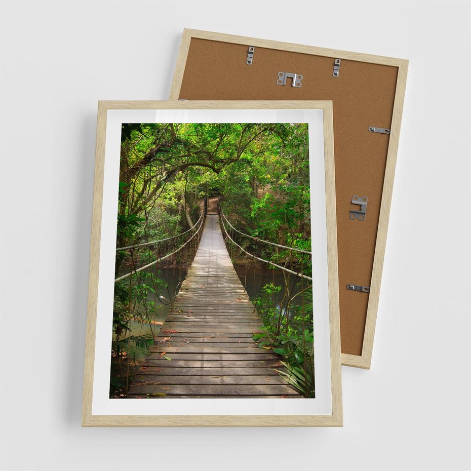 Plakat w ramie 50x70 - Przez Dżunglę - most, linowy - rama drewno
