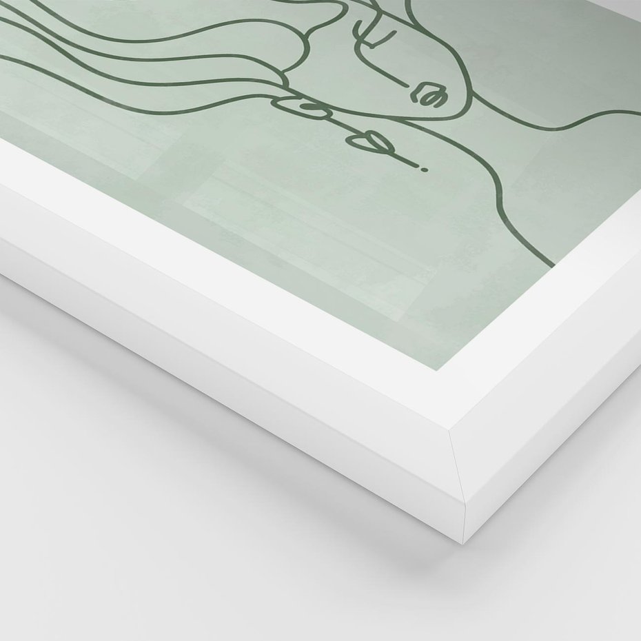 Plakat w ramie 50x70 - Spokojne Objęcia Natury - abstrakcja, zielony szkic - rama biała