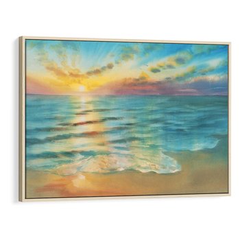 Obraz w ramie 120x80 - Objawienie Fioletowego Świtu - fioletowy wschód słońca, słońce wschodzi nad morzem - rama drewno