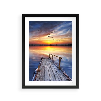 Plakat w ramie 30x40 - Zachód słońca na pomostcie - pomost, zachód - rama czarna