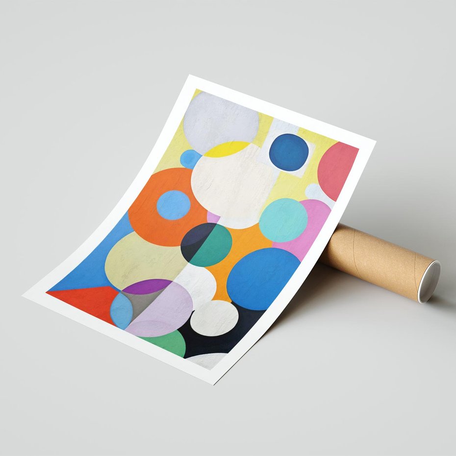 Plakat bez ramy 21x30 - Tajemnicze Odbicia Czasu - abstrakcyjne geometryczne kształty, olejny obraz