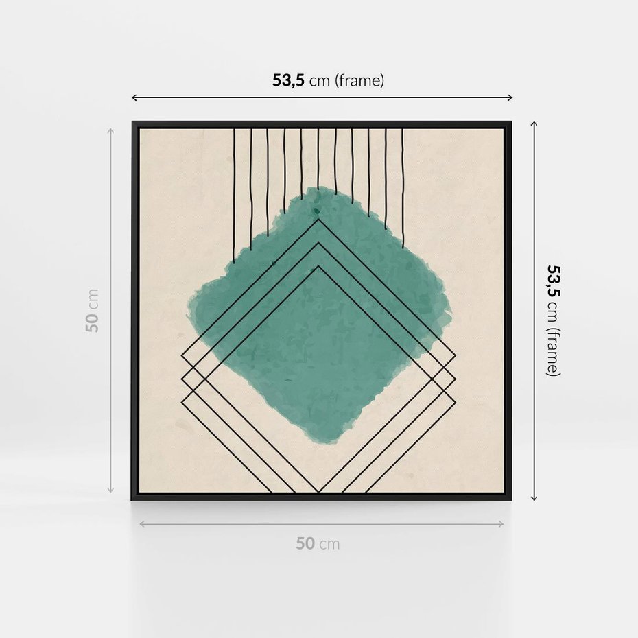 Obraz w ramie 50x50 - Impresje Przestrzeni - akwarelowa plama, geometryczne szkicowane kształty - rama czarna
