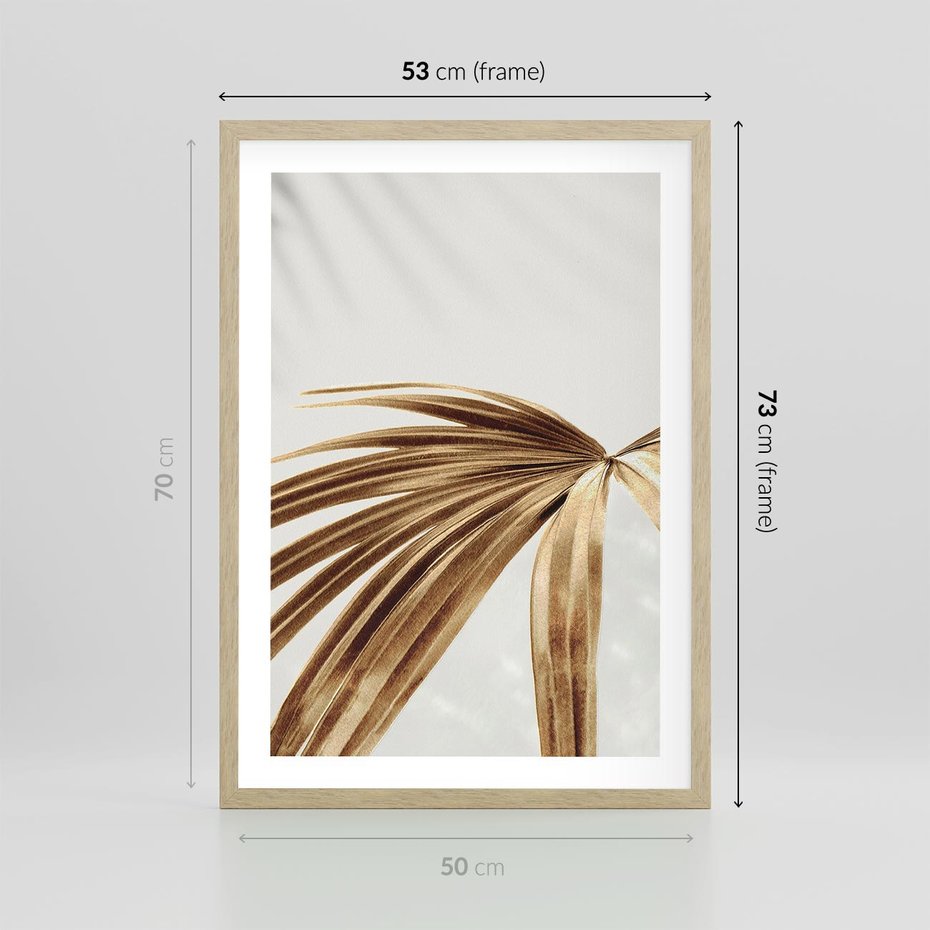 Plakat w ramie 50x70 - Egzotyczny Blask - złote, liście - rama drewno