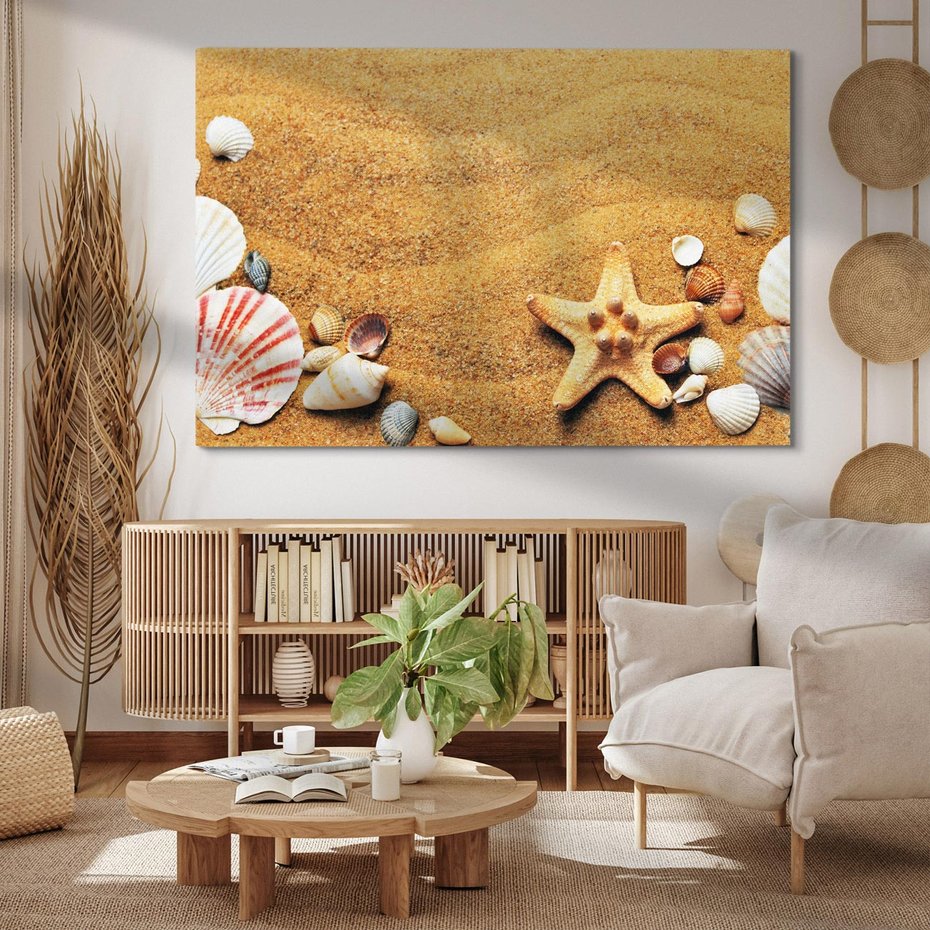 Obraz na płótnie 70x50 - Muszelki na malowniczej plaży - muszle, muszelki