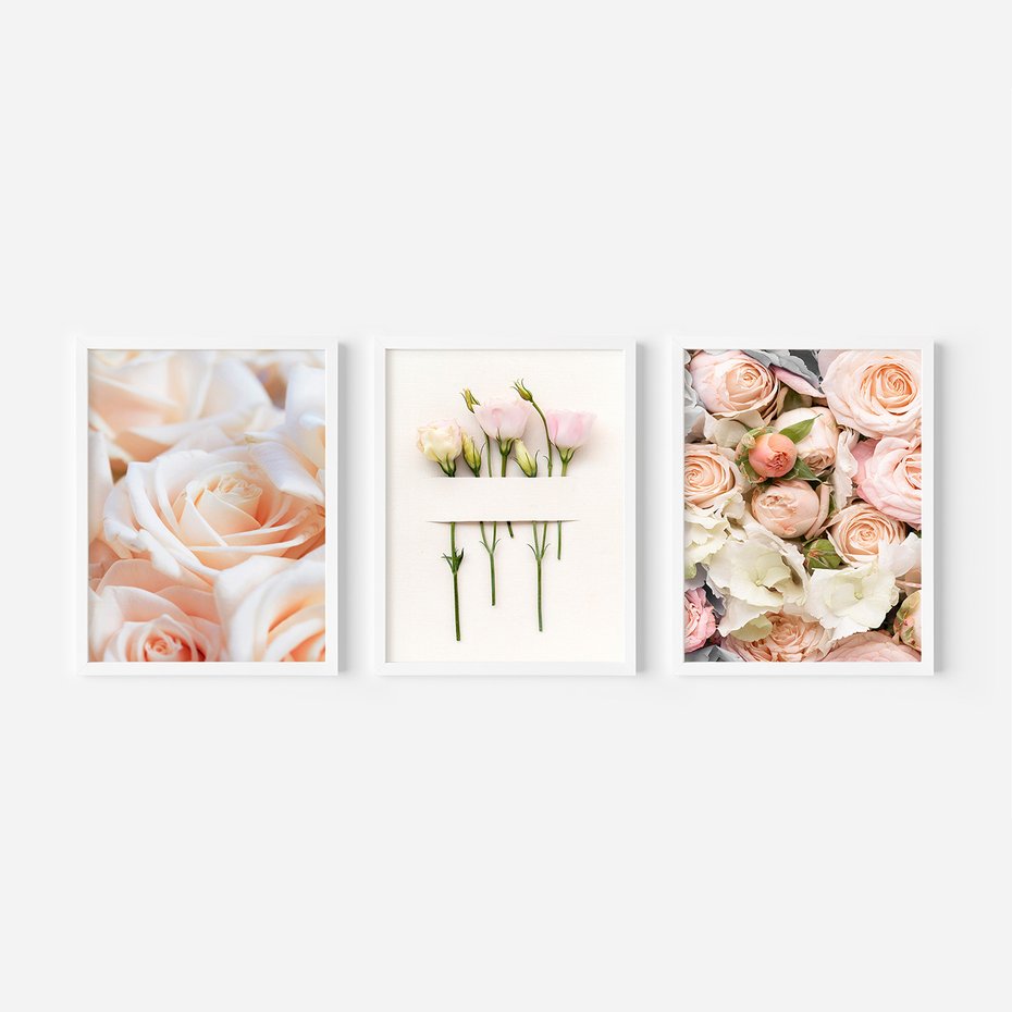 Zestaw obrazy w ramie 30x40 galeria - Róże, kwiaty, do, sypialni - rama biała
