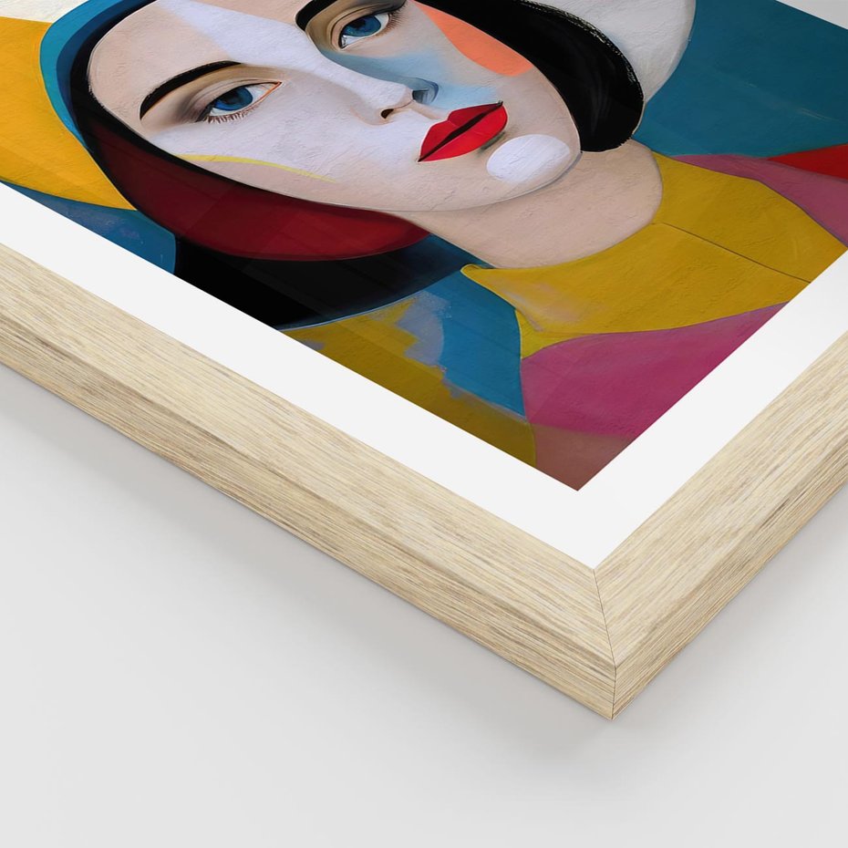 Plakat w ramie 50x70 - Kształtujące Widzenia - abstrakcyjny obraz olejny, portret twarzy kobiety - rama drewno