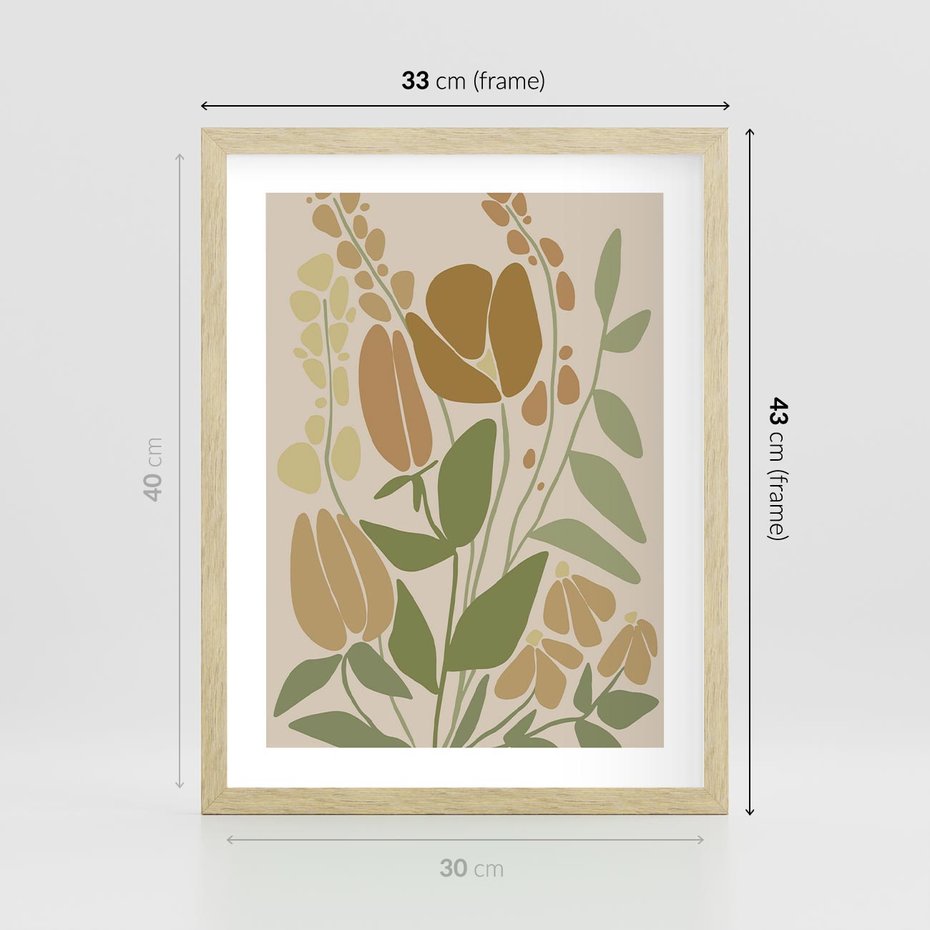 Plakat w ramie 30x40 - Beżowo i Roślinnie - nowoczesny plakat, roślinność - rama drewno
