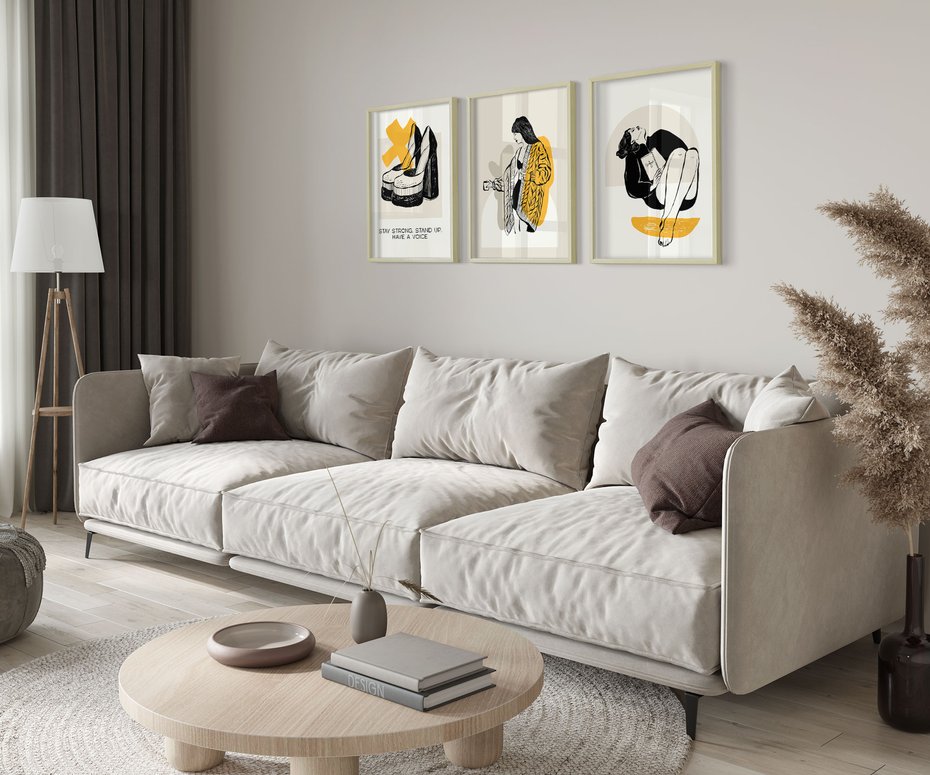 Zestaw obrazy w ramie 50x70 galeria - Fashion, moda, plakaty, sypialnia - rama drewno