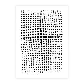 Plakat bez ramy 21x30 - Refleksje Monochromatycznych Widoków - abstrakcyjna kompozycja z czarnych kropek, minimalistyczny czarno bialy plakat