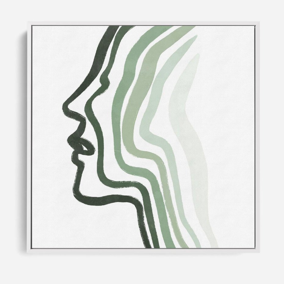 Obraz w ramie 80x80 - Zielony Profil - abstrakcja, zielony portret z profilu - rama biała