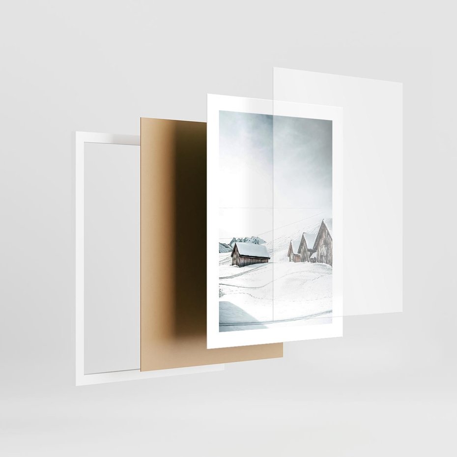 Plakat w ramie 30x40 - Zima w Domkach: Urok Śnieżnej Scenerii - domki w śnieżnym krajobrazie - rama biała