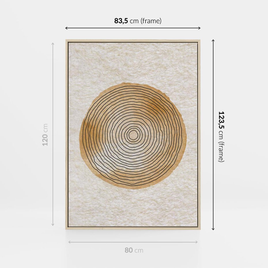 Obraz w ramie 80x120 - Zapisane w promieniach słońca - beżowe strukturalne tło, koła - rama drewno