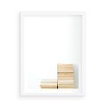 Plakat w ramie 50x70 - Estetyka Literatury - stos książek, minimalistyczna kompozycja - rama biała