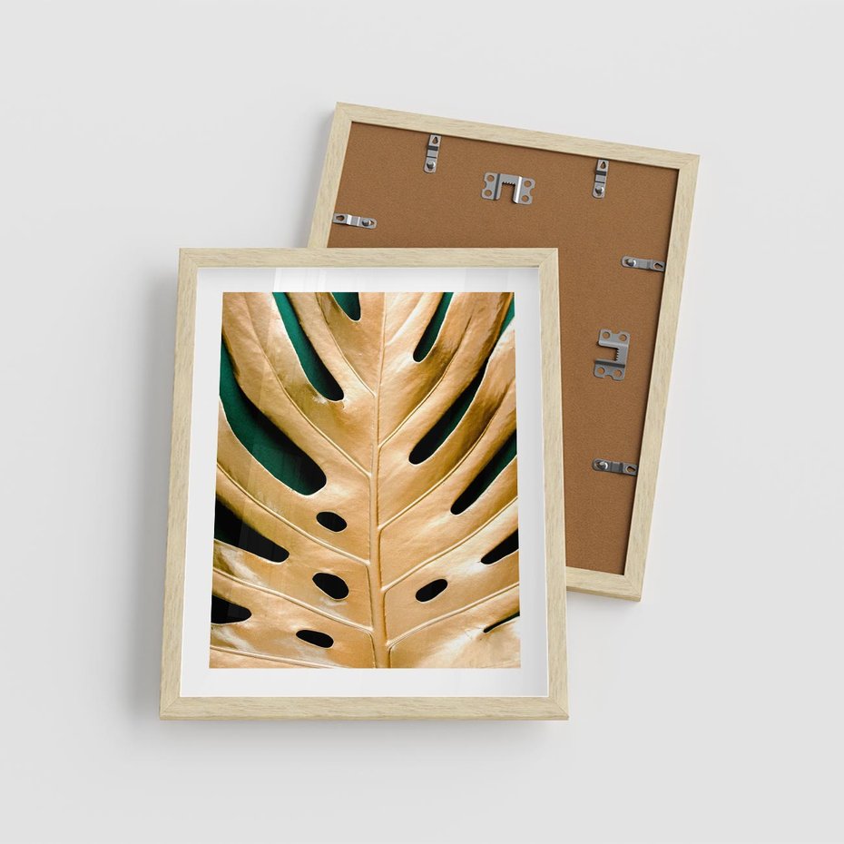 Plakat w ramie 40x50 - Piękno i Styl - złote, liście - rama drewno