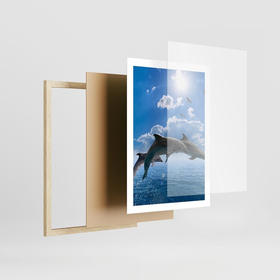Plakat w ramie 50x70 - Spotkanie z naturą - morze, delfiny - rama drewno
