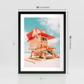 Plakat w ramie 30x40 - Rajski Widok - plaża miami, domek ratownika - rama czarna