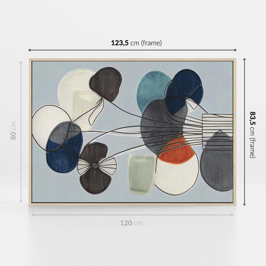 Obraz w ramie 120x80 - Plamy w Niebieskim - sztuka abstrakcyjna, linie - rama drewno