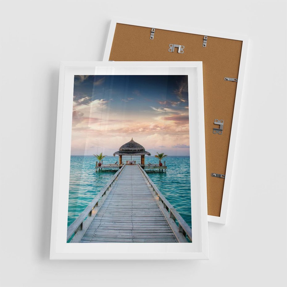 Plakat w ramie 50x70 - Morski Pomost - morze, pomost - rama biała