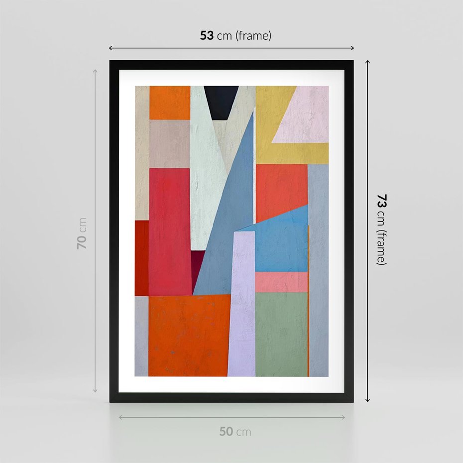 Plakat w ramie 50x70 - Migotliwe Nastroje Kształtów - różne geometryczne formy, olejny obraz - rama czarna