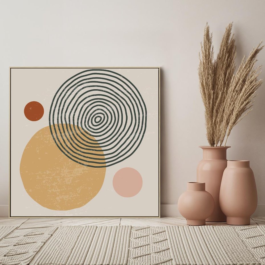 Obraz w ramie 50x50 - Boho Światło - abstrakcyjna sztuka, boho kształty - rama drewno