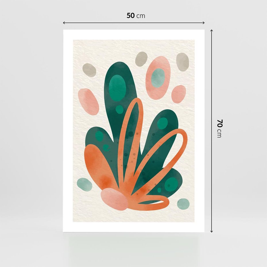 Plakat bez ramy 50x70 - Harmonia bez Harmonii - akwarelowe abstrakcyjne kształty, zieleń i pomarańcz