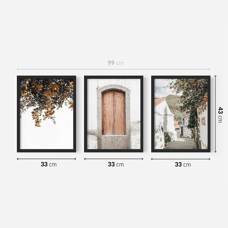 Zestaw obrazy w ramie 30x40 galeria - Stare, drzwi, Włochy, uliczka - rama czarna