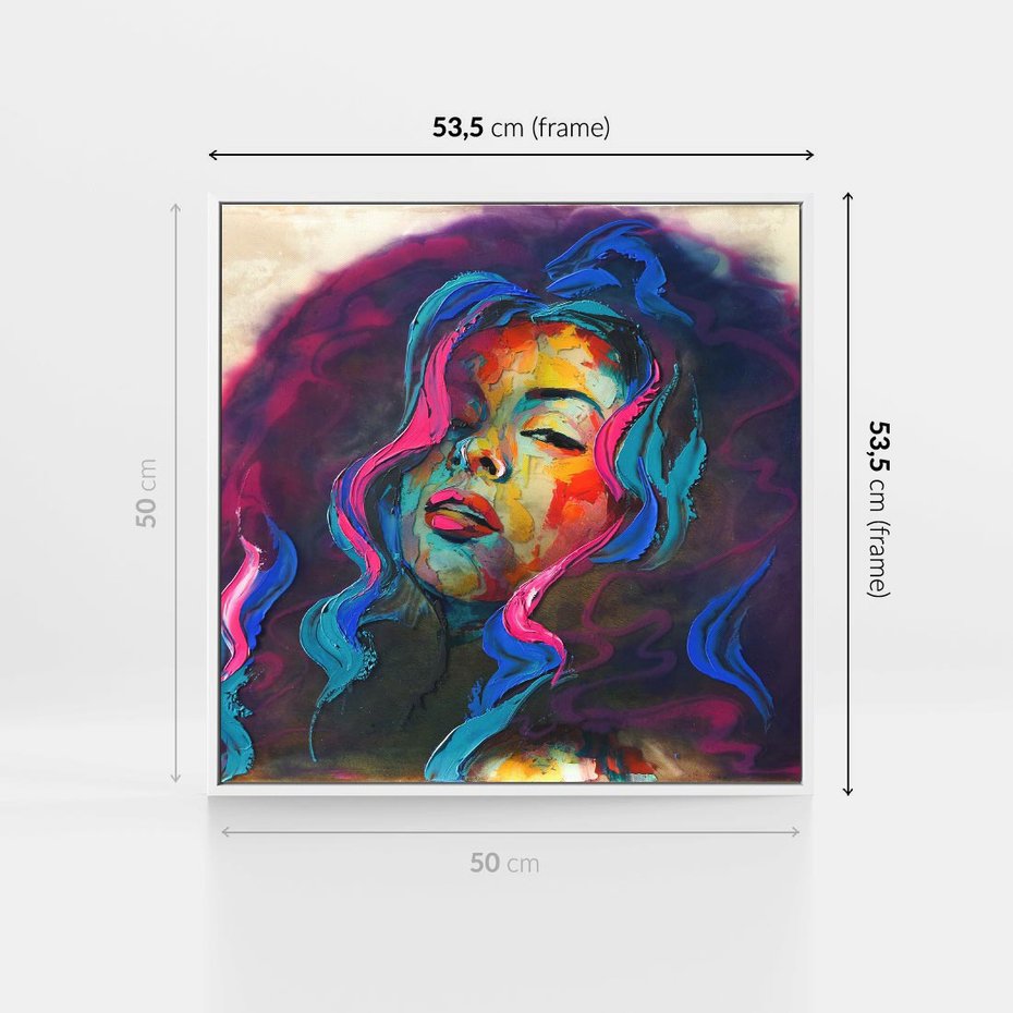 Obraz w ramie 50x50 - Bujna Ekspresja - grafika komputerowa, przypomina obraz olejny - rama biała