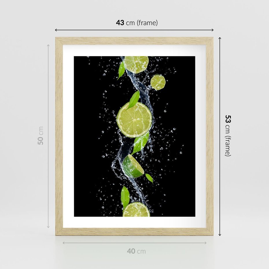 Plakat w ramie 40x50 - Świeżość Cytrusów - limonki, cytryny - rama drewno