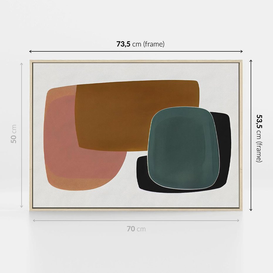 Obraz w ramie 70x50 - Emocje w akwarelach - geometryczne dziwne kształty, turkusowy - rama drewno