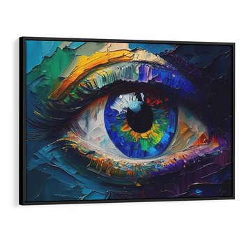 Obraz w ramie 70x50 - Mistyka Tęczowego Oka - oko, obraz olejny - rama czarna