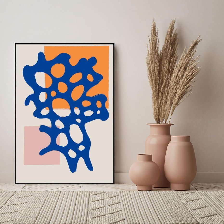 Obraz w ramie 50x70 - Delikatne Plamiste Refleksje - abstrakcja, nowoczesny plakat - rama czarna