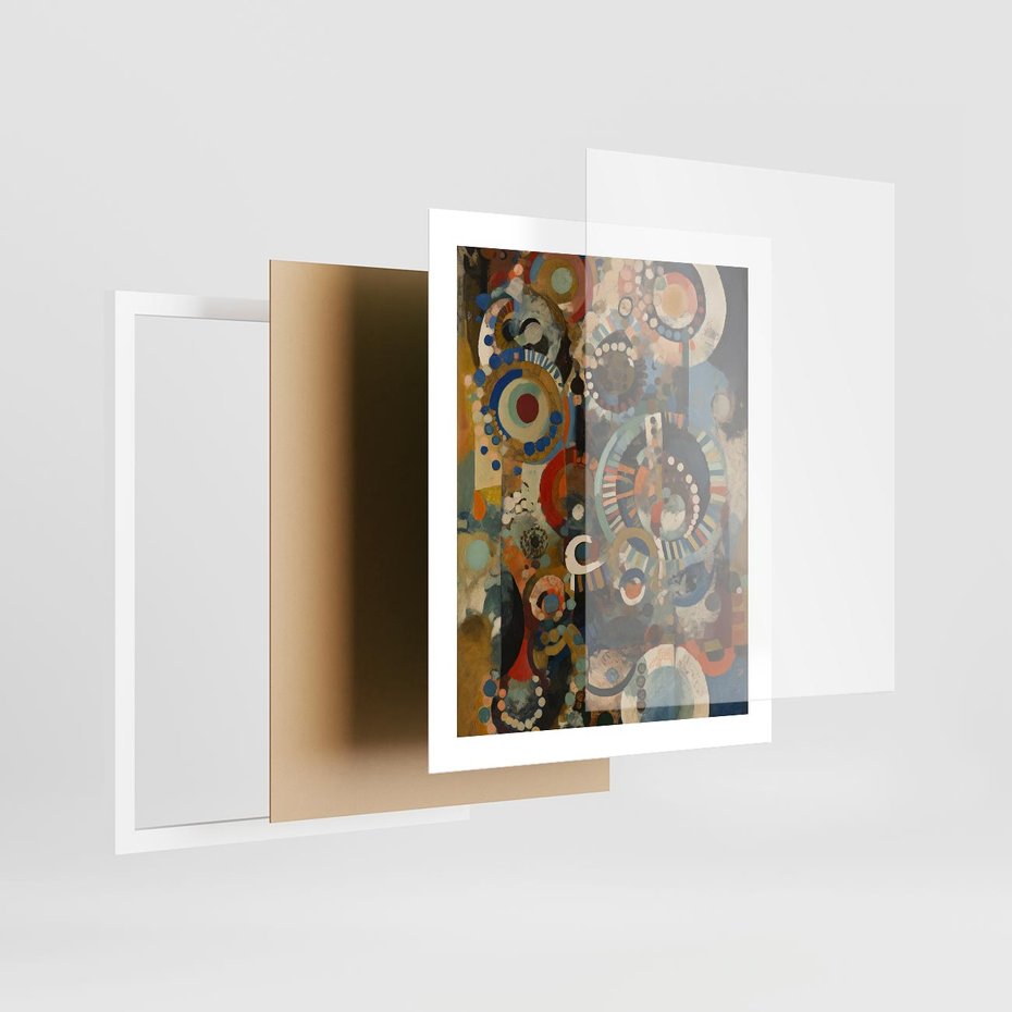 Plakat w ramie 40x50 - Podróżne Wizje Aberracji - abstrakcyjny obraz, mnogość kolorów - rama biała