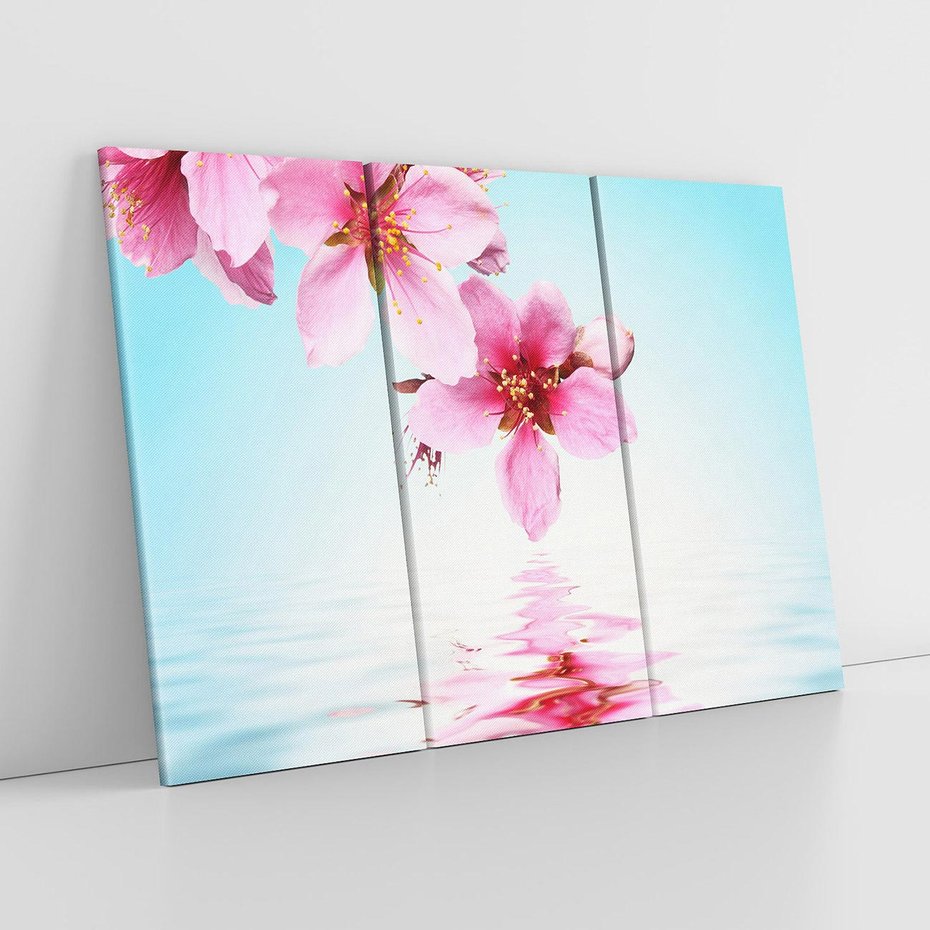 Obraz na płótnie 120x80 - Kwiatowa oaza nad wodą - kwiaty, woda