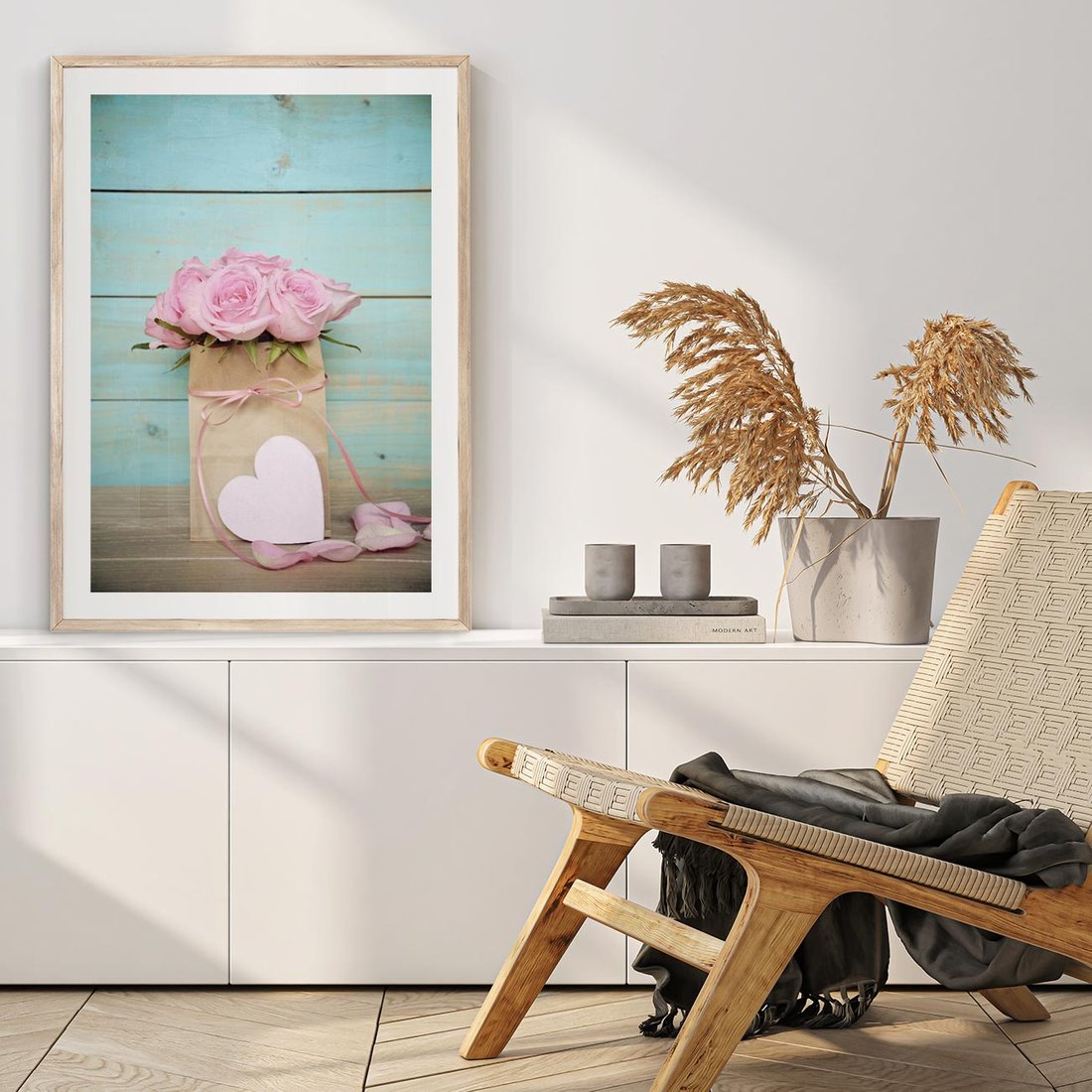 Plakat w ramie 50x70 - Uczucie W Pełnym Rozkwicie - kwiaty, romantyczne - rama drewno