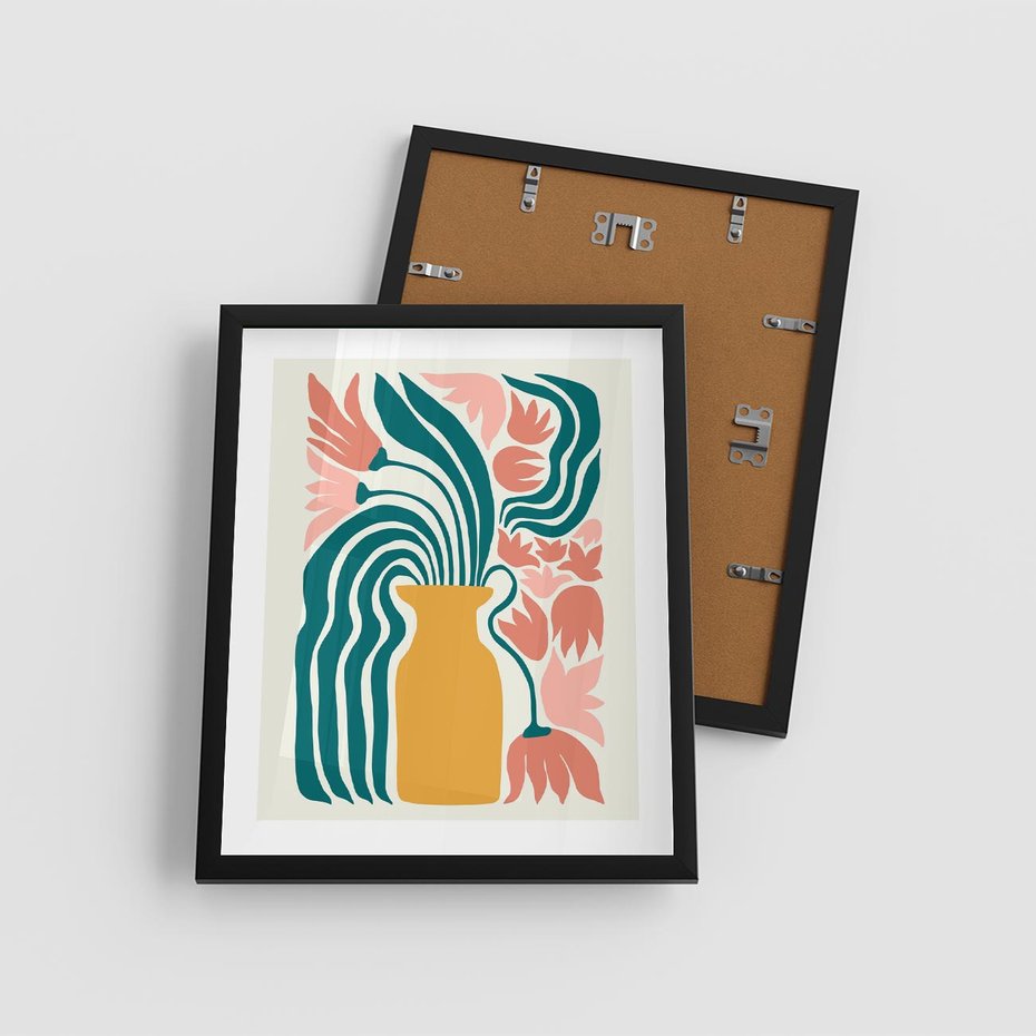 Plakat w ramie 40x50 - Kolorowe Pasmo - abstrakcyjne kwiaty w wazonie, pdastelowe kolory - rama czarna