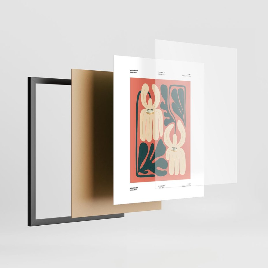 Plakat w ramie 40x50 - Migotliwe Echa - kwiaty, nowoczesna abstrakcja - rama czarna