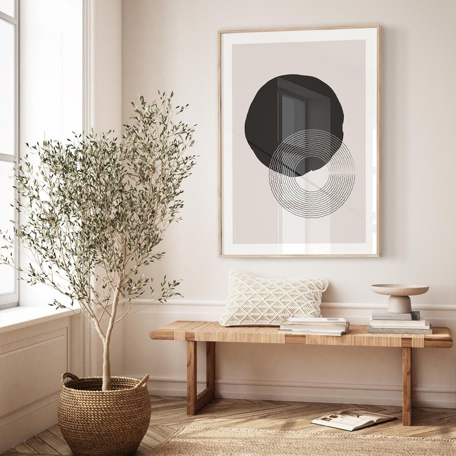 Plakat w ramie 40x50 - Migotliwa Opowieść - abstrakcyjna kompozycja, okręgi - rama drewno