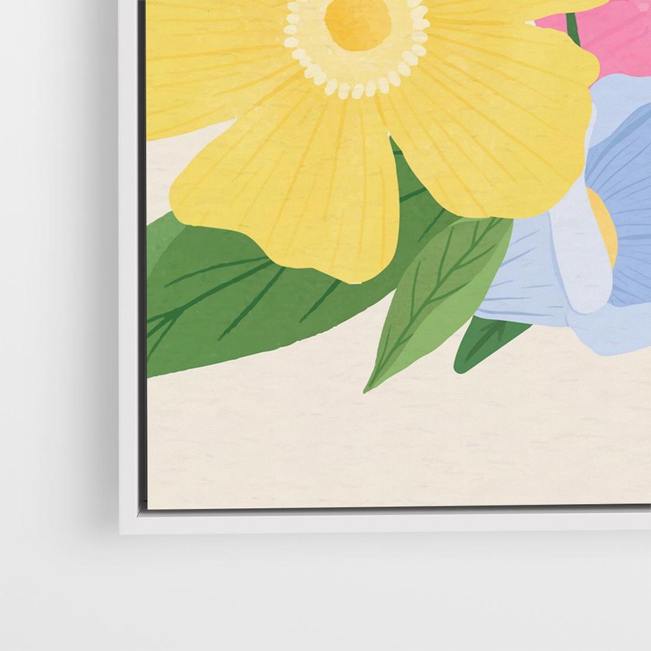 Obraz w ramie 80x80 - Kwiatowy Uśmiech - kwiaty, akwarela - rama biała